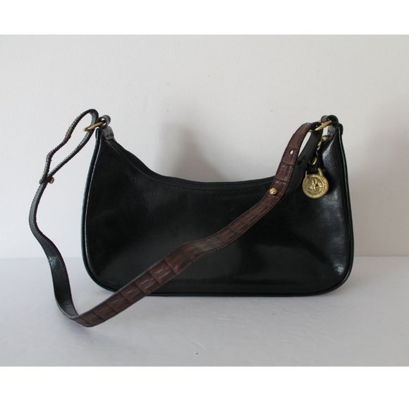 Brahmin Vintage Croc Embossed Shoulder Bag in Brown Black - Picture 1 of 8